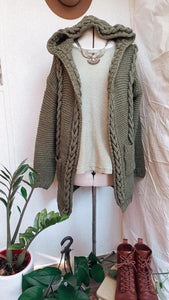 Hooded Cloak - Cable Knit Cardigan